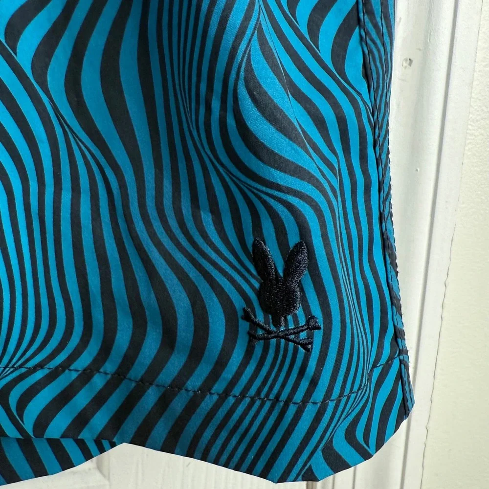Psycho Bunny Swim Trunks 3XL Blue Wave Print Board Shorts Big & Tall Psychedelic